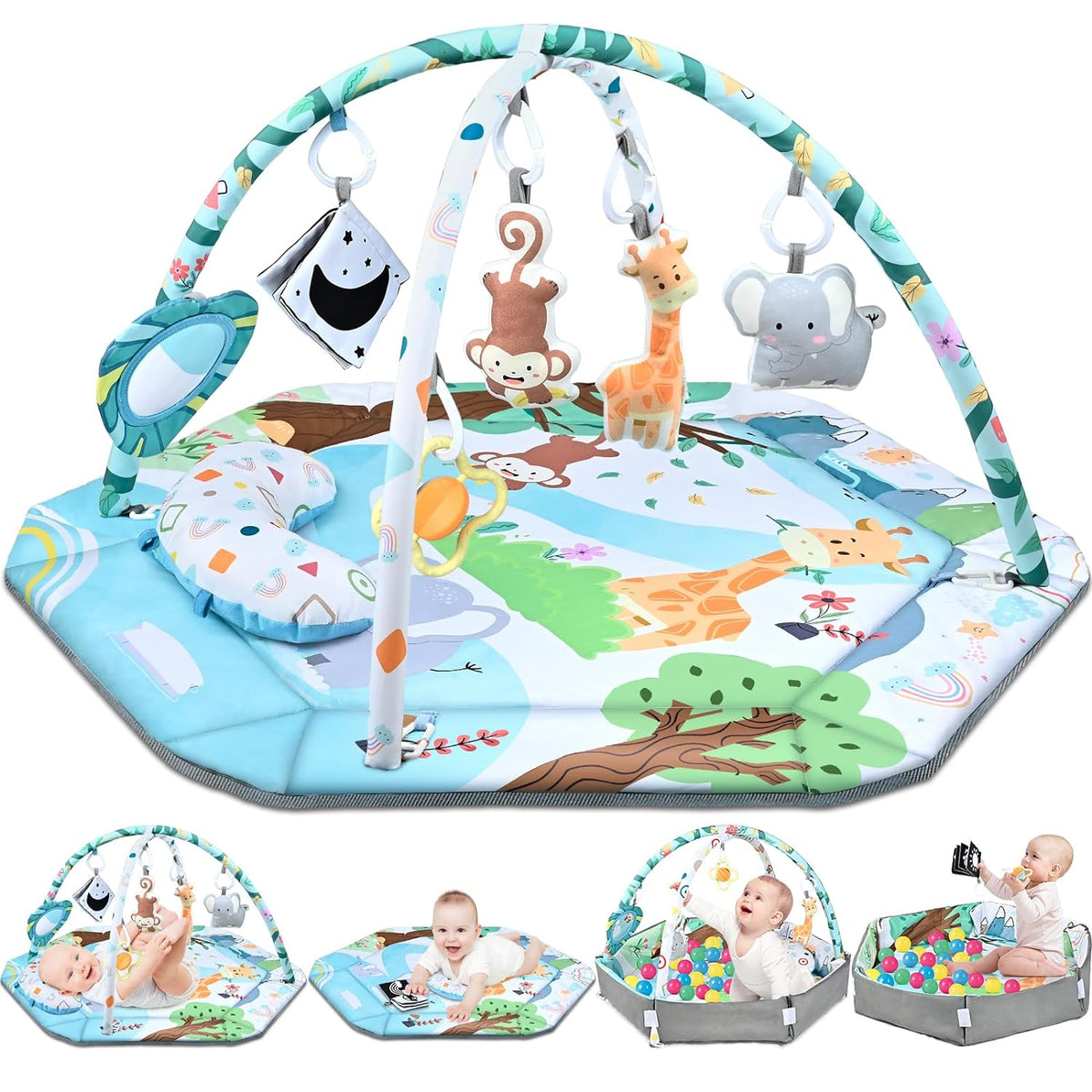 Baby Play Mat Set | 8-in-1 Soft Washable with Sensory Toys