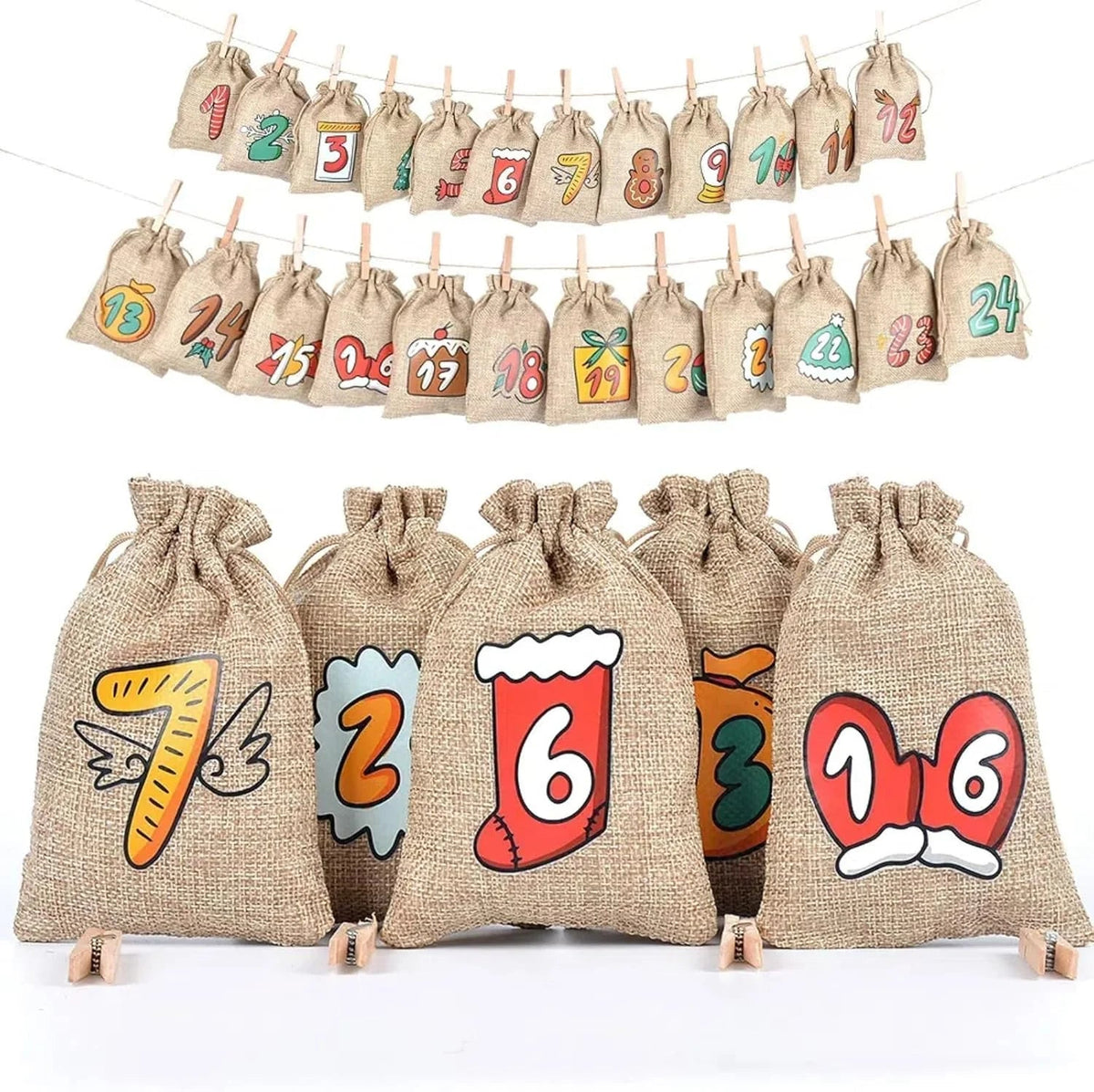 Jute Advent Calendar | Eco-Friendly Countdown with 24 Pockets
