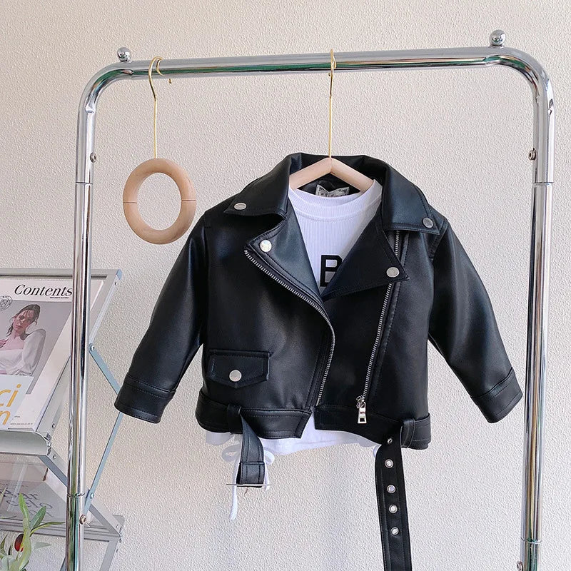 Kids' Faux Leather Biker Jacket | Warm Winter Style for Ages 2-7