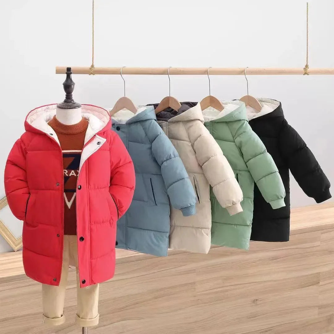 Kids' Long Down Jacket | Thickened Cotton-Padded Warmth