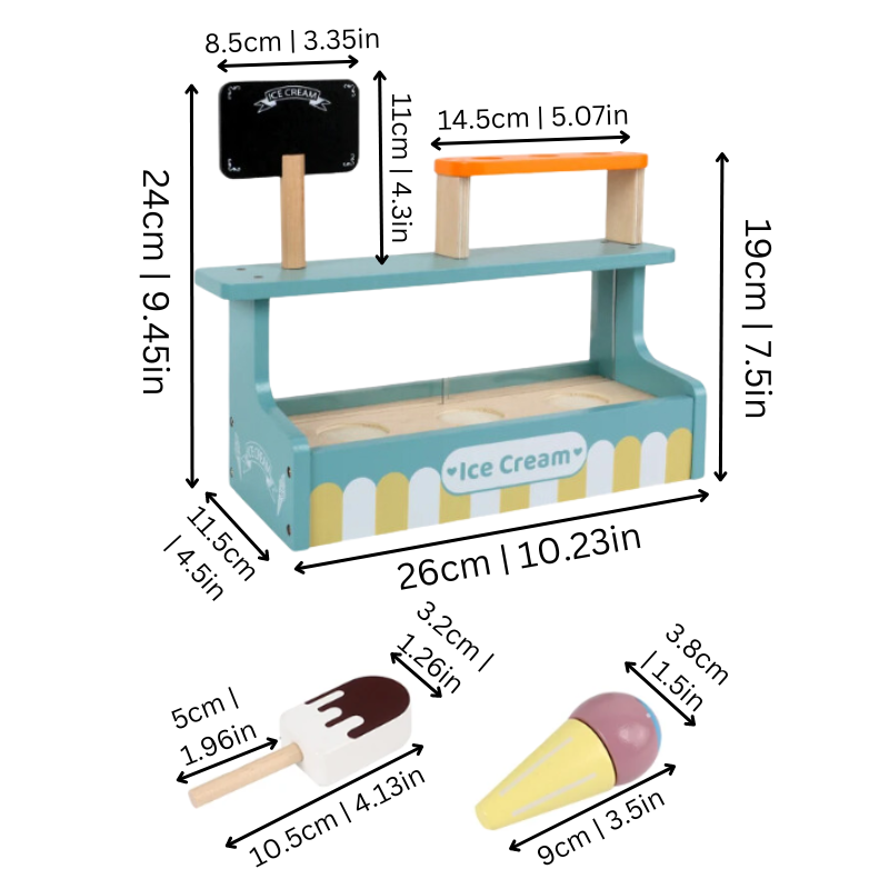 Wooden Ice Cream Shop Playset | Bright Colors with Magnetic Assembly