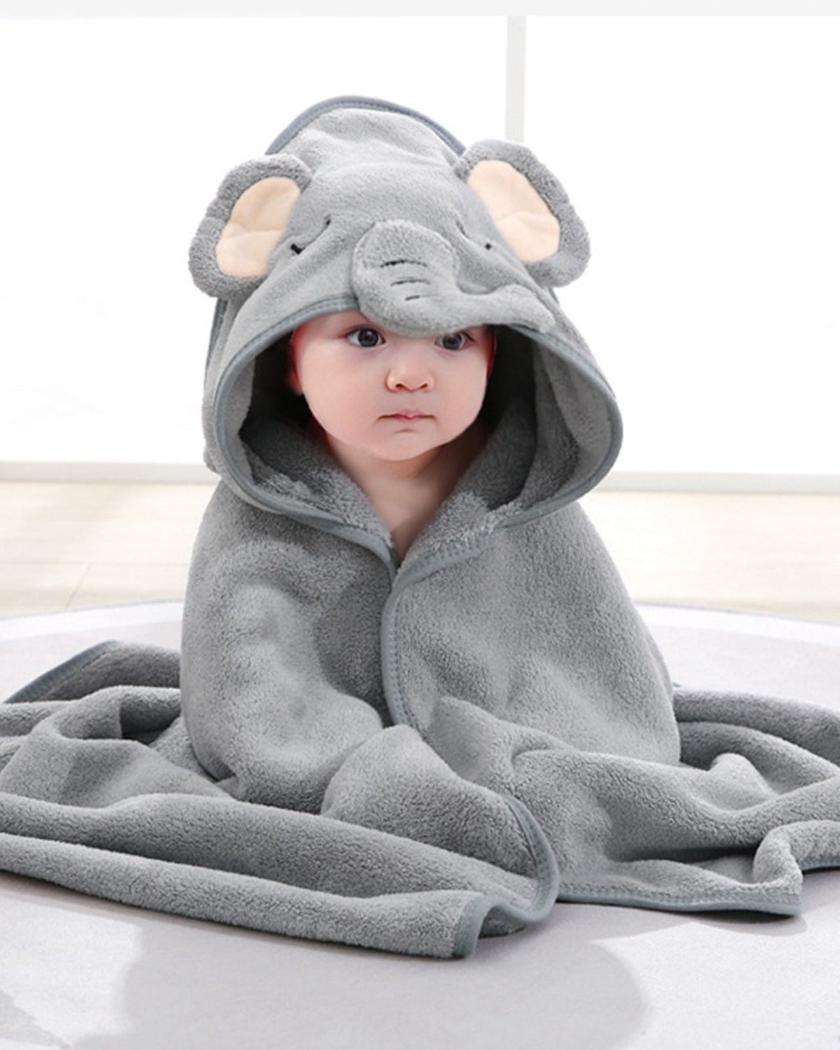 Gray Elephant Bath Cape | Soft, Absorbent Baby Robe