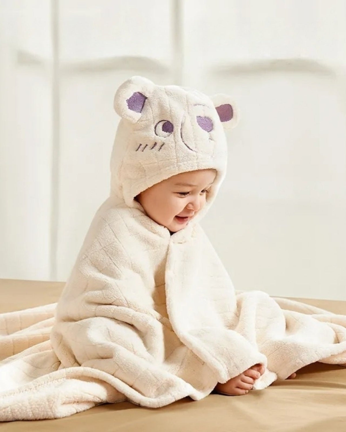 Cotton Baby Bath Cape | Soft Beige for 0-3 Years