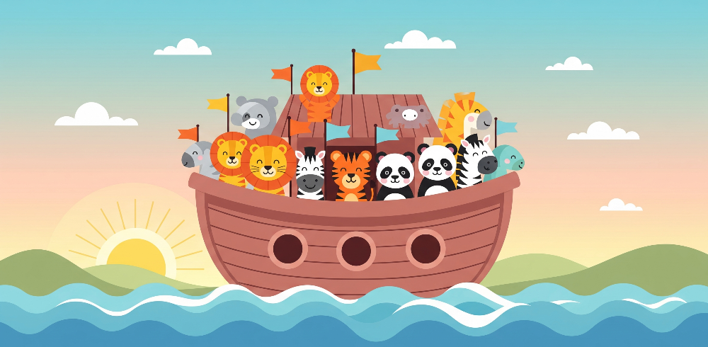 Animal Ark Boat Sailing the Ocean Wall Mural