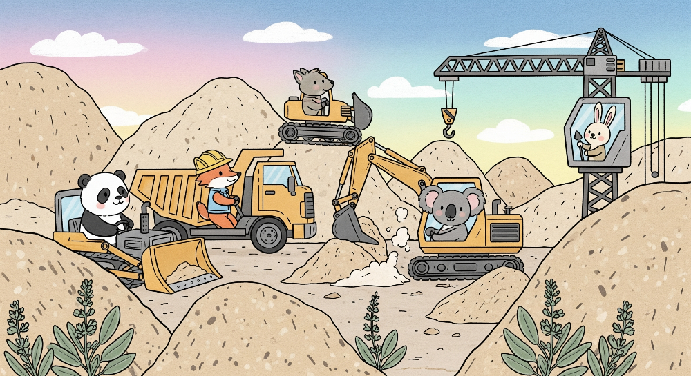 Animal Diggers Construction Site Wall Mural