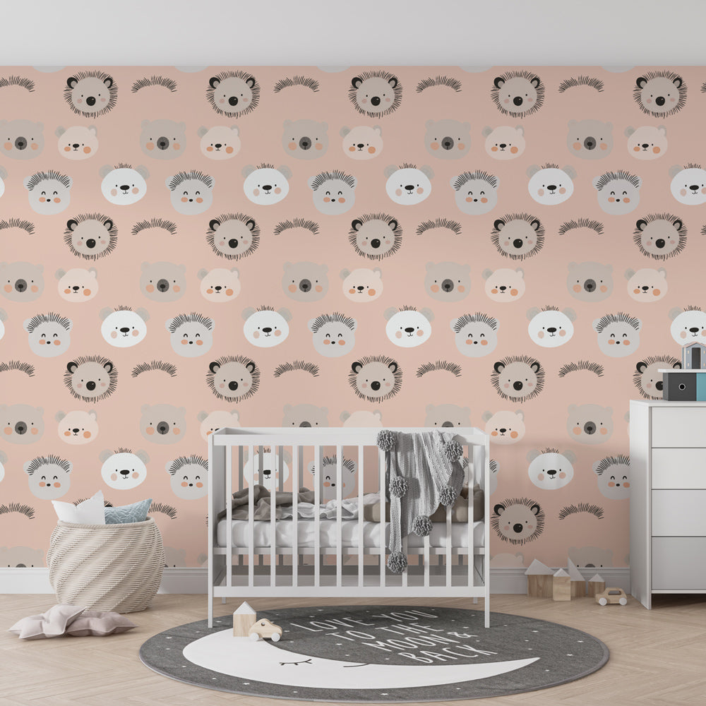 Adorable bears and lions wallpaper creating cozy children's bedroom atmosphere