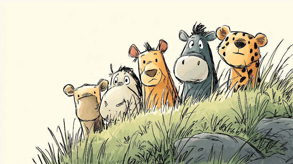 Detailed animal friends in grass mural wallpaper design pattern by Kids-Mundo