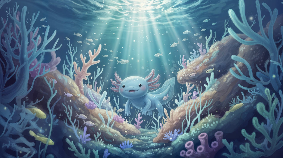 Axolotl and Coral Reef Underwater Wall Mural