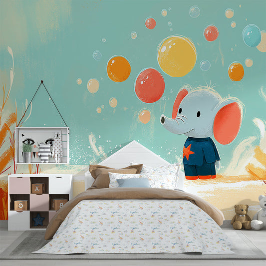Kids-Mundo bubble elephant mural adding colour and fun to a child's bedroom wall