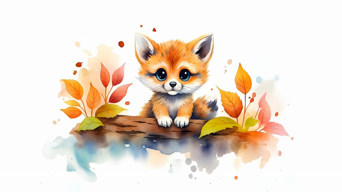 Baby Fox with Autumn Leaves Wall Mural