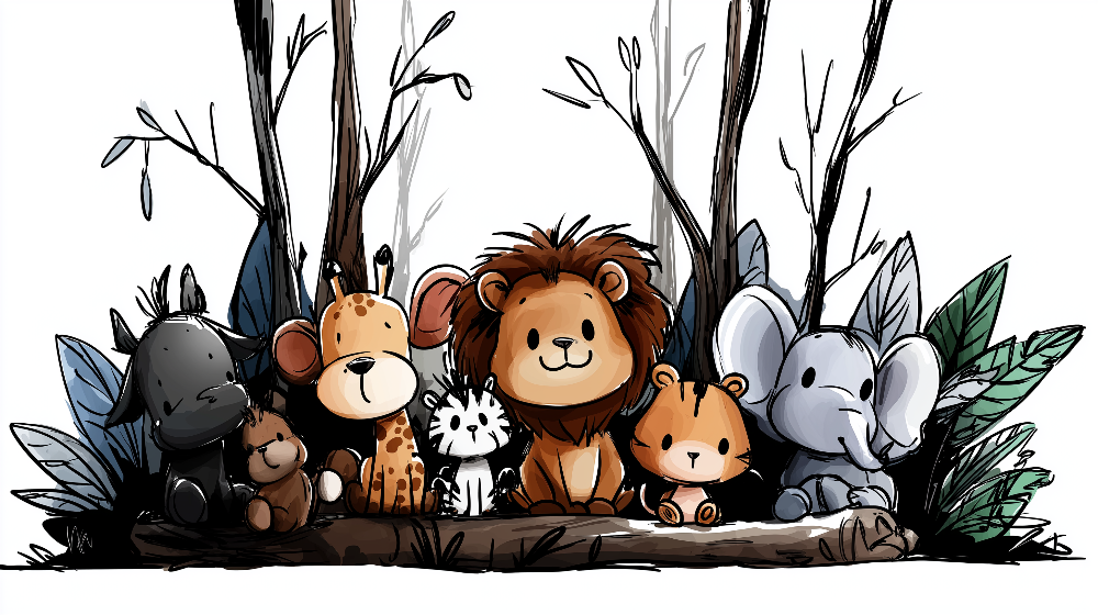 Cute Baby Jungle Animals Line-Up Wall Mural