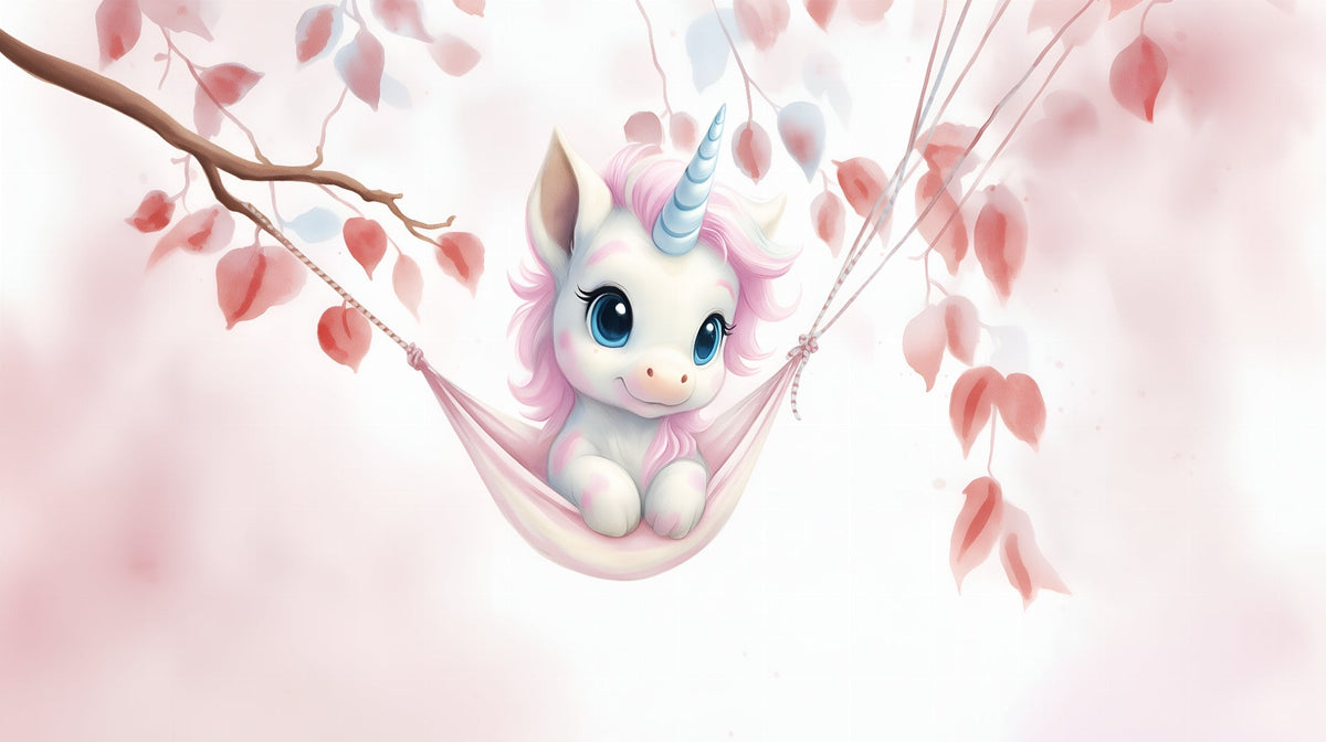 Dreamy Baby Unicorn in Blossom Hammock Wall Mural