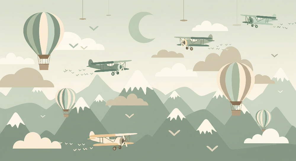 Hot Air Balloons and Biplanes Mobile Sky Wall Mural