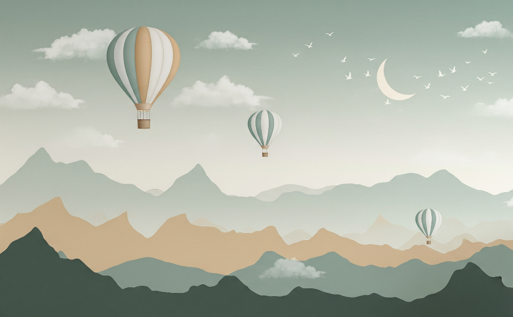Hot Air Balloons Over Golden Mountains Wall Mural