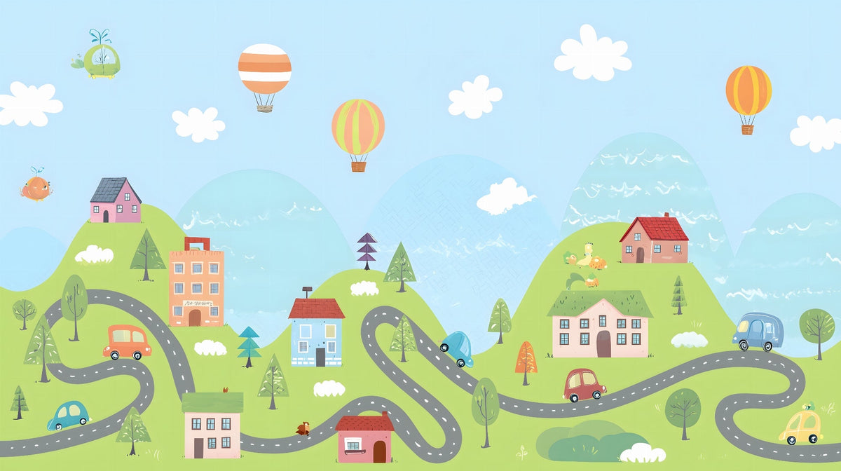 Hot Air Balloons Over Rolling Hills Wall Mural