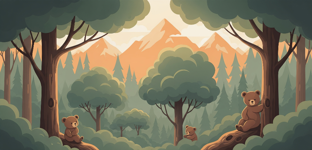 Bear Cubs in a Mountain Forest Wall Mural