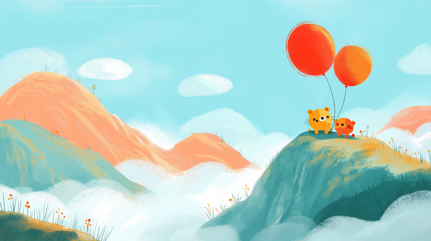 Detailed bear cubs and balloons mural wallpaper design pattern by Kids-Mundo