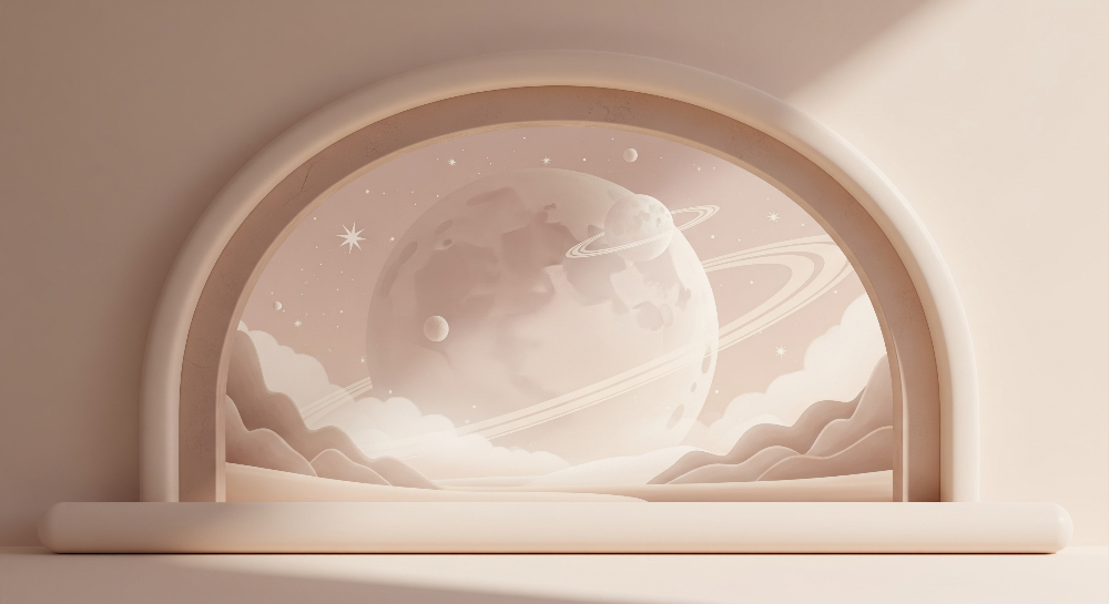 Beige Stone Archway Ringed Planet Wall Mural