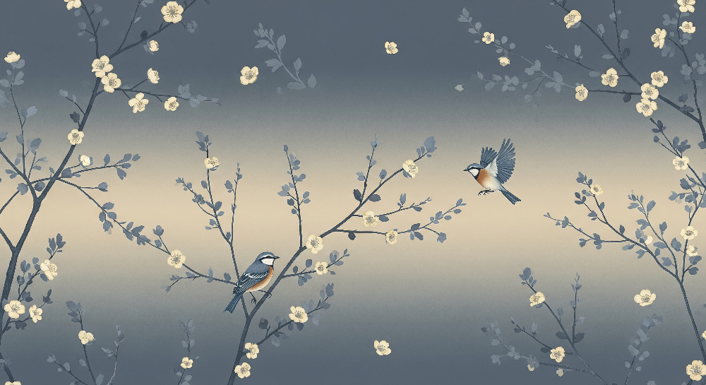Blue Songbirds and Blossom Branches Wall Mural