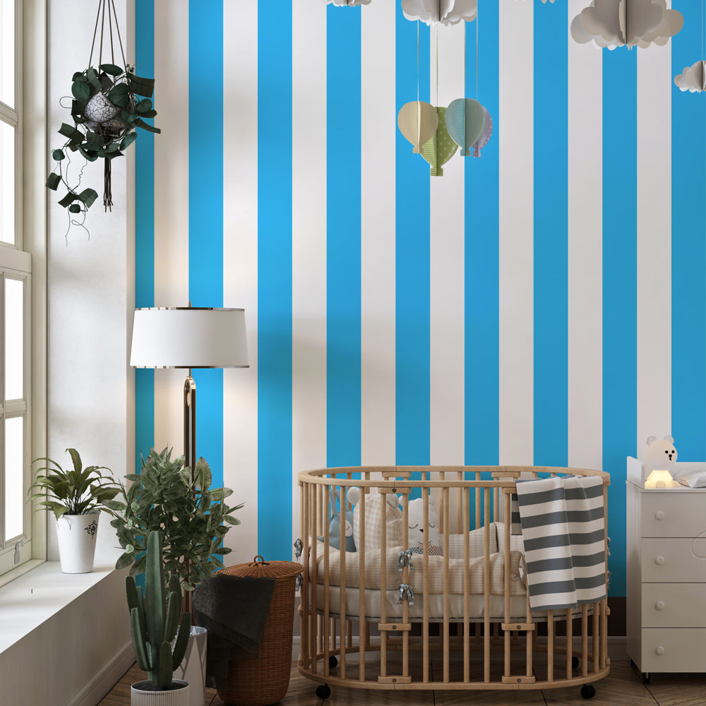 Classic striped wallpaper creating fresh atmosphere in children's bedroom decor