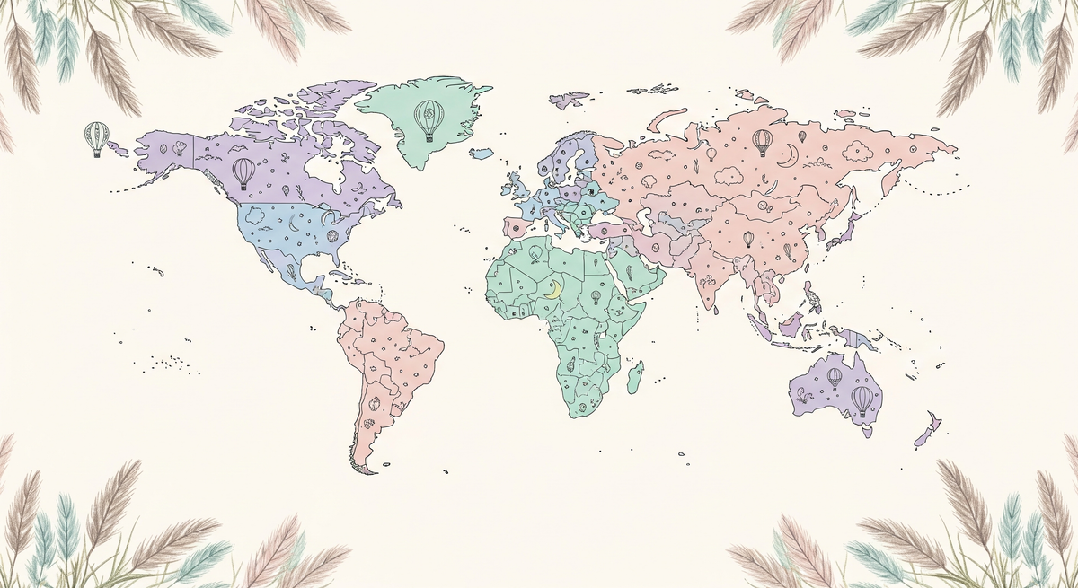 Boho Pastel World Map Wall Mural