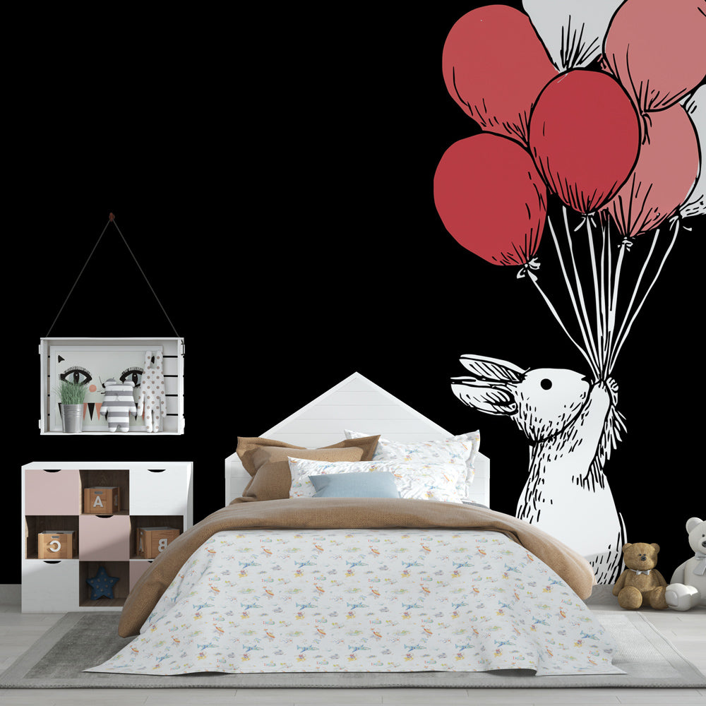 Colorful bunny mural wallpaper creating playful atmosphere in baby bedroom decor