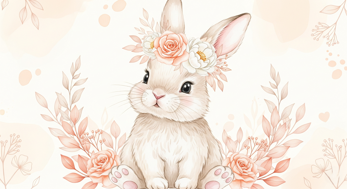 Watercolour Bunny with Flower Crown Wall Mural