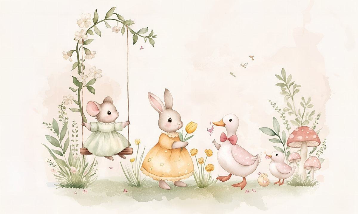 Bunny, Mouse and Duck Friends Wall Mural