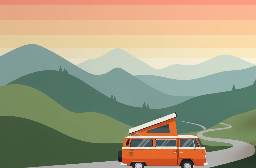 Retro Camper Van Rolling Hills Wall Mural