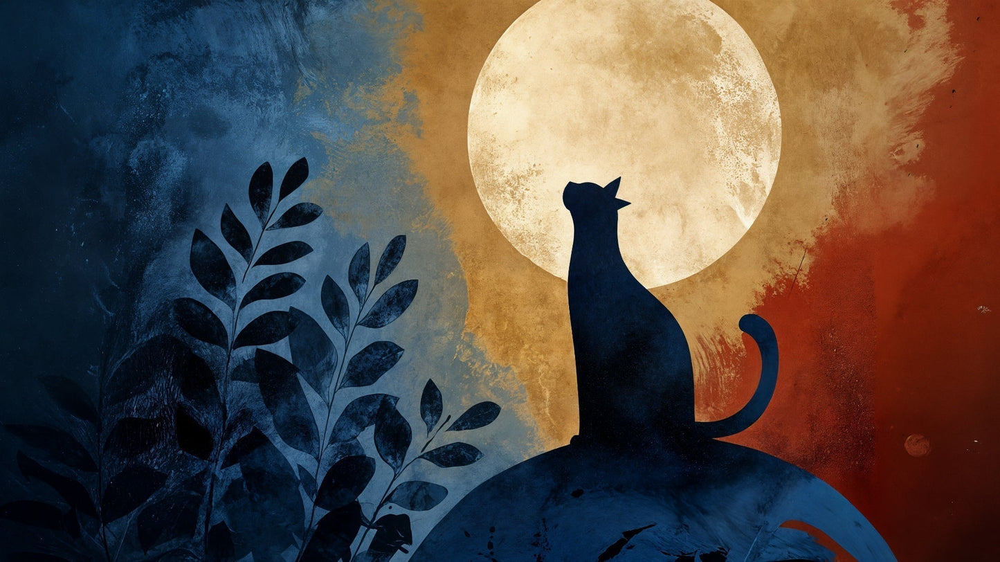 Detailed cat silhouette and full moon mural wallpaper design pattern by Kids-Mundo