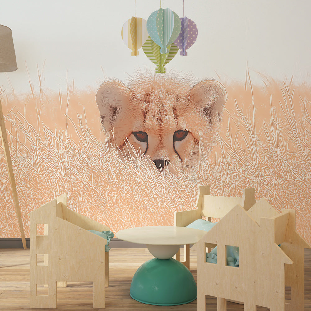 Safari cheetah wallpaper transforming children's bedroom into African adventure space