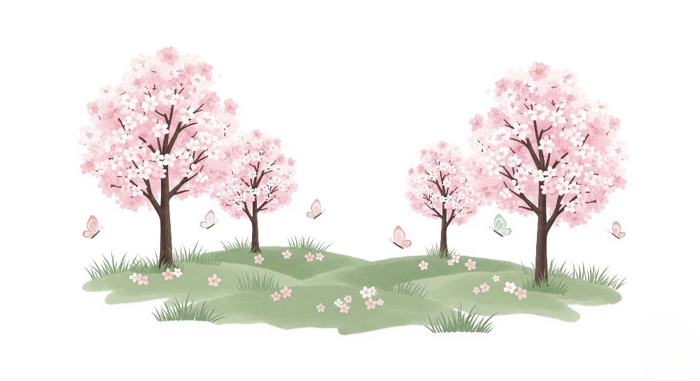 Kids-Mundo cherry blossom and butterfly illustration artwork used for this wall mural