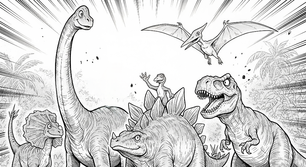 Dinosaur Comic Sketch Adventure Wall Mural