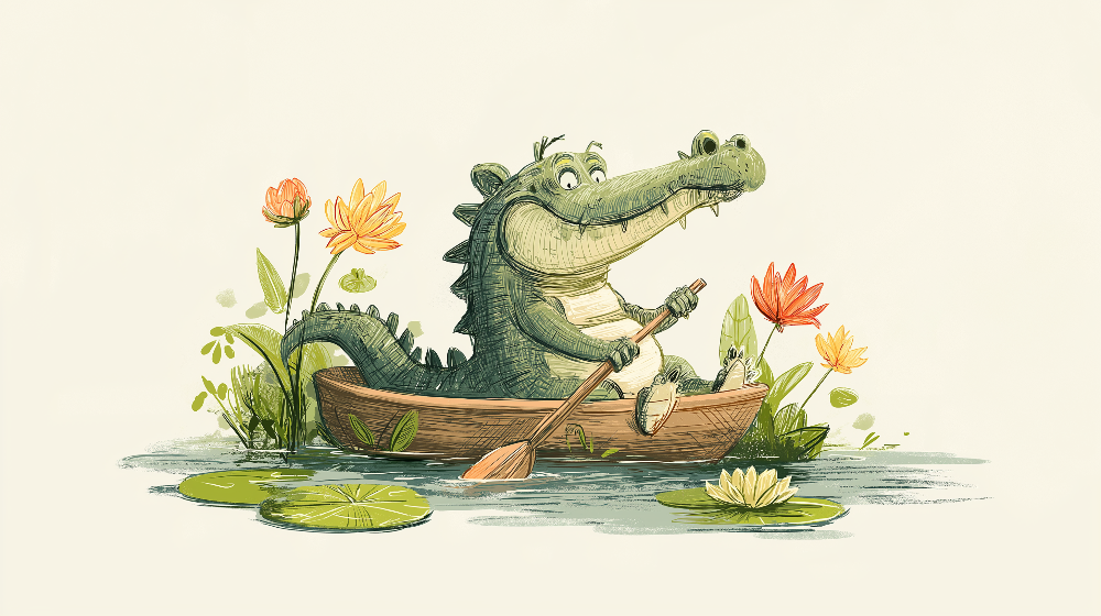 Crocodile Rowing a Canoe Wall Mural