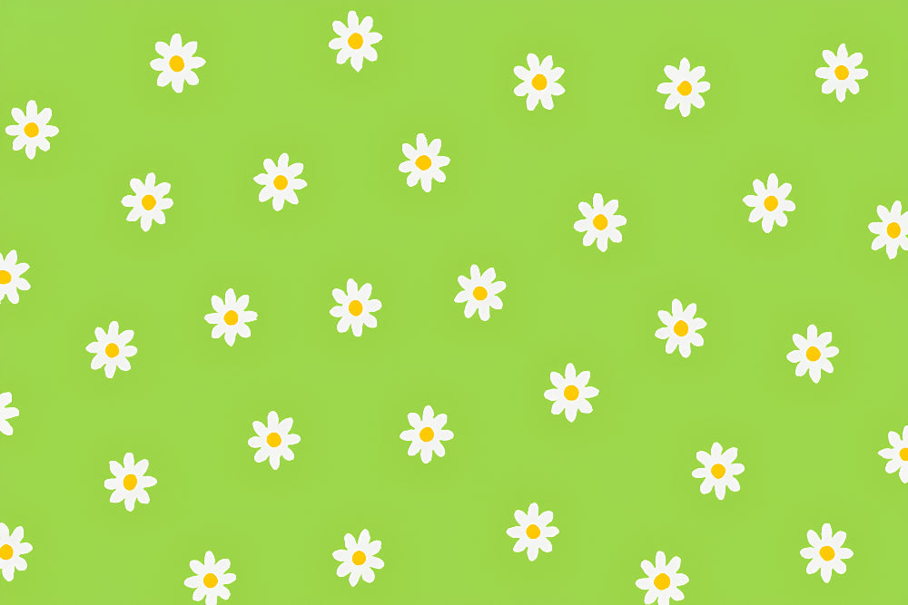 Detailed white daisy flowers on green background mural wallpaper design pattern by Kids-Mundo