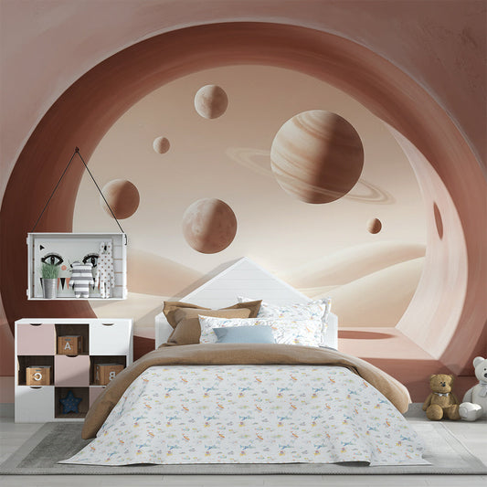 Kids-Mundo desert archway planet mural as a feature wall in an adventurous kids' bedroom
