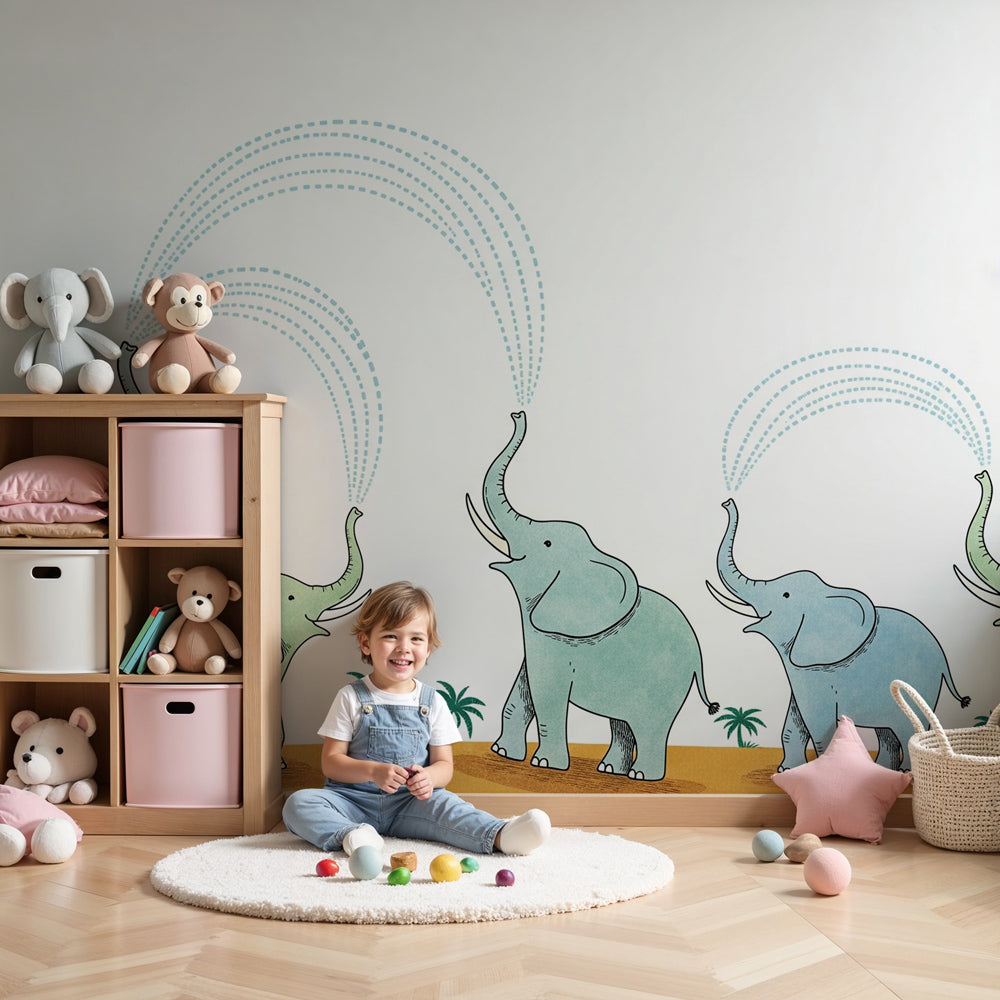 Desert elephants mural wallpaper creating magical safari nursery decor by Kids-Mundo