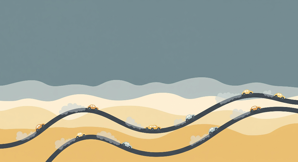 Winding Desert Road with Colourful Cars Wall Mural