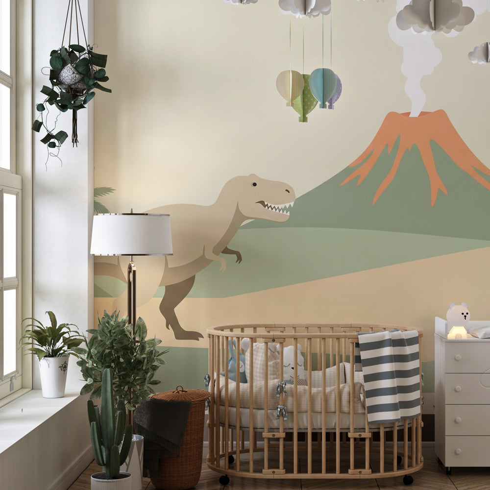 Jurassic adventure mural wallpaper transforming kids bedroom into prehistoric world