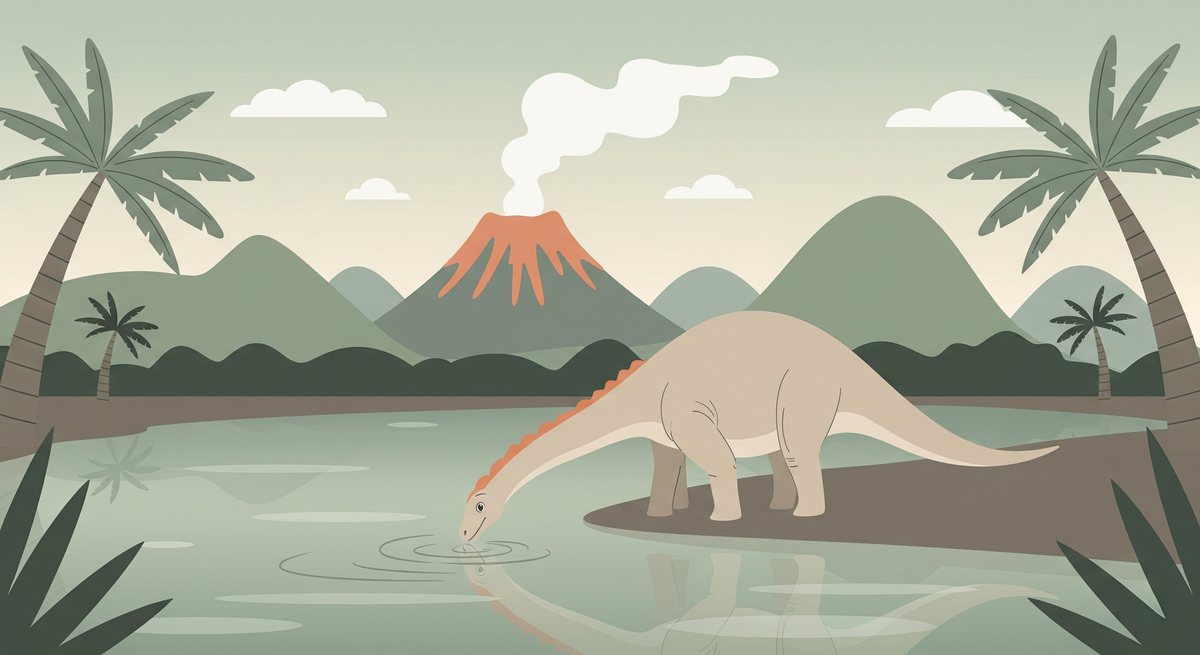 Majestic Dinosaur by a Prehistoric Volcano Wall Mural