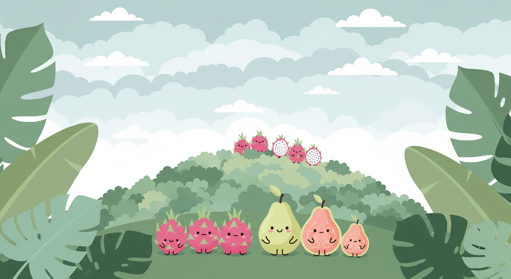 Cute Tropical Fruits Jungle Hill Wall Mural