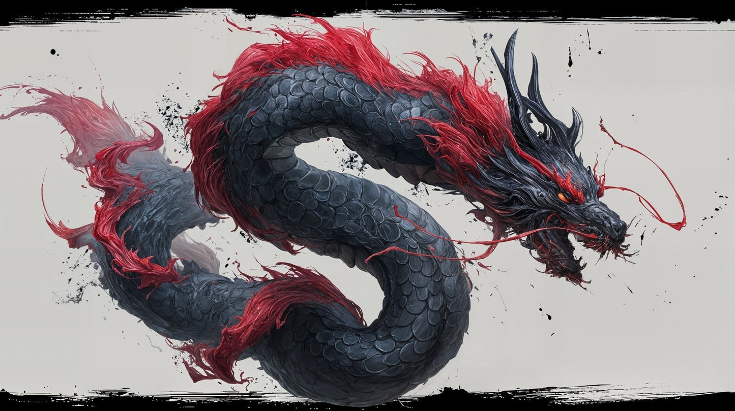 Detailed dragon fantasy mural wallpaper design pattern with red accents by Kids-Mundo