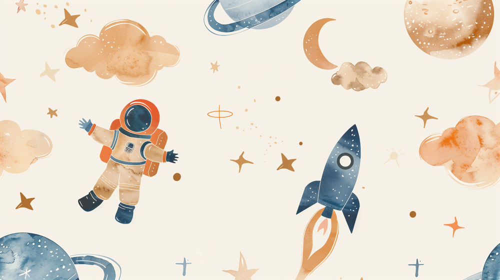 Dreamy Astronaut and Rocket Wall Mural