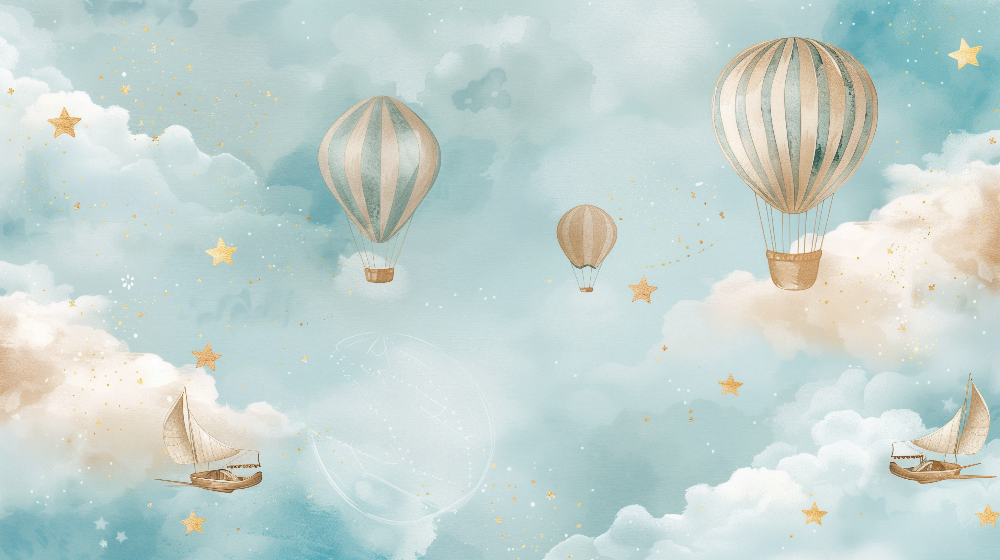 Dreamy Blue Hot Air Balloons Wall Mural