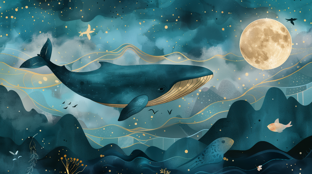 Dreamy Whale Under the Moon Wall Mural