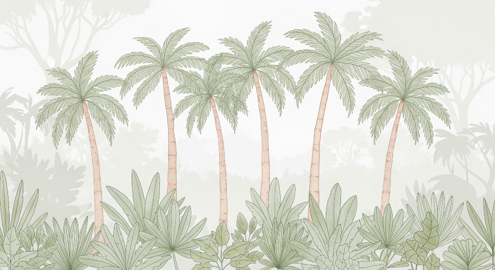 Elegant Palm Trees in Misty Jungle Wall Mural