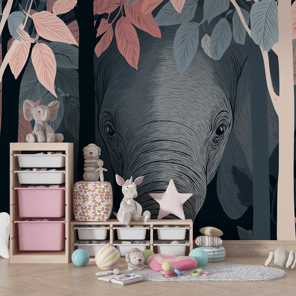Elephant nature wallpaper transforming children's bedroom with magical forest theme