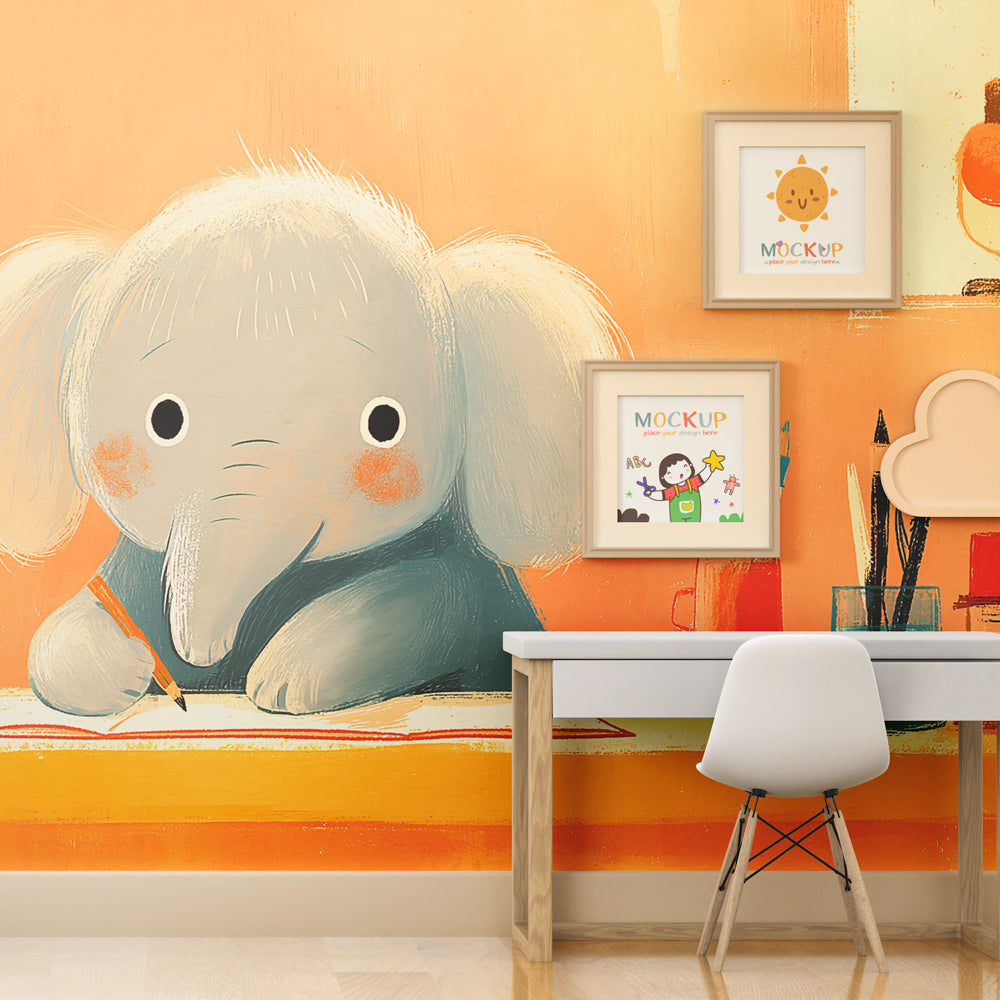 Baby elephant artist mural wallpaper creating inspiring toddler bedroom decor by Kids-Mundo