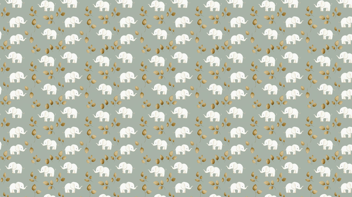 Detailed elephant and golden leaves mural wallpaper design pattern by Kids-Mundo