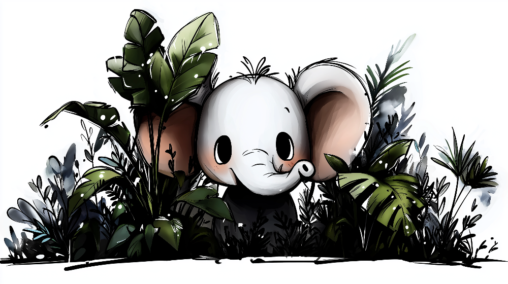 Baby Elephant Peeking Through Jungle Leaves Wall Mural